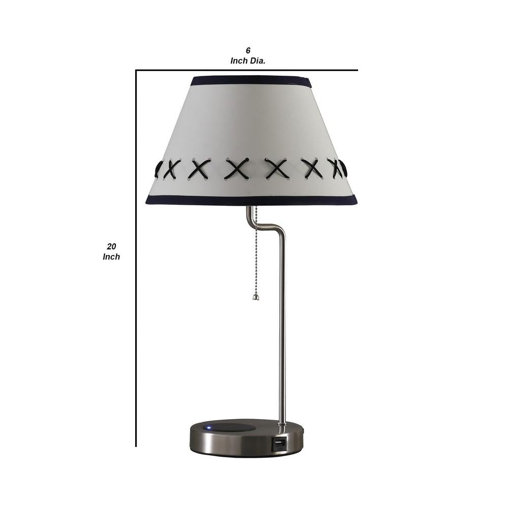 Table Lamp with Wireless Charging and USB Port, Silver - BM240339