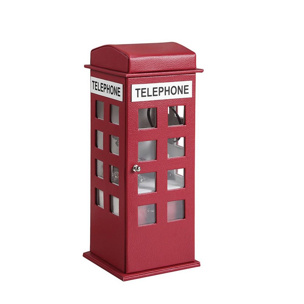 Telephone Booth Jewelry Box with 2 Drawers, Burgundy Red - BM240353