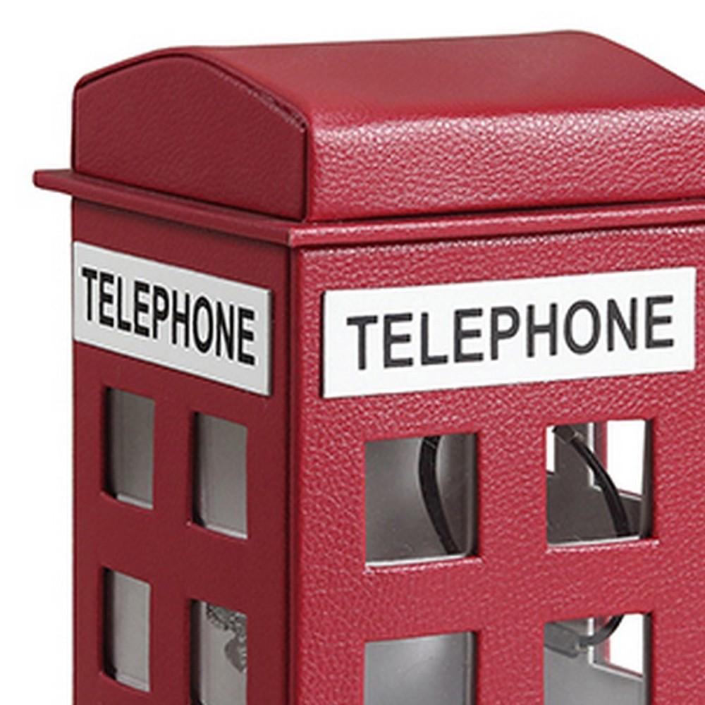 Telephone Booth Jewelry Box with 2 Drawers, Burgundy Red - BM240353
