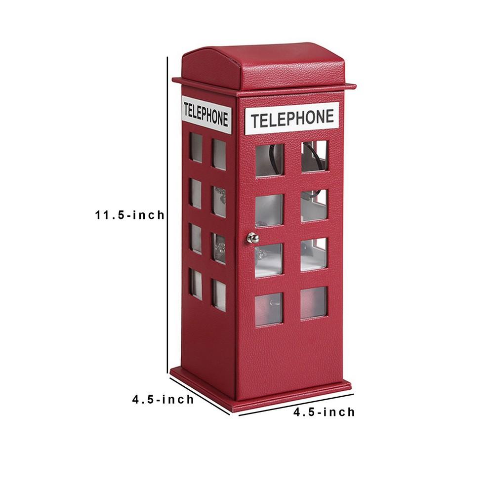 Telephone Booth Jewelry Box with 2 Drawers, Burgundy Red - BM240353