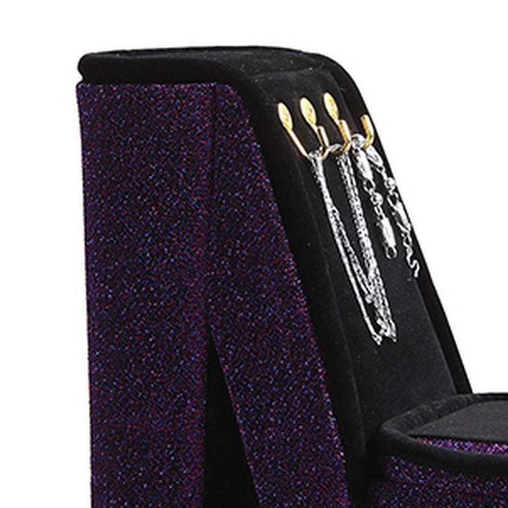 High Heel Shoe Jewelry Box with 3 Hooks and Storage, Purple - BM240355