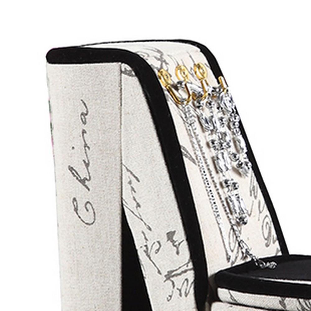 High Heel Script Shoe Jewelry Box with 3 Hooks, Beige and Black - BM240359