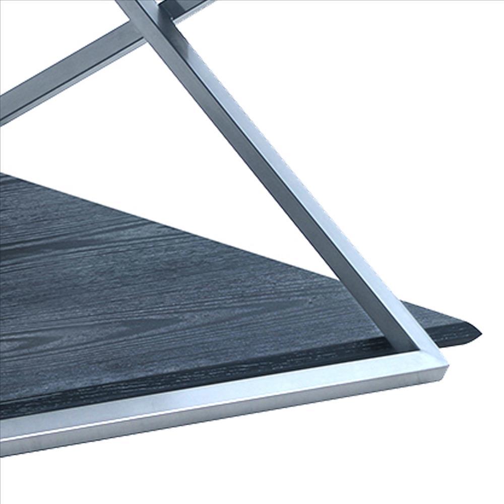 51 Inch Metal Coffee Table with Open Shelf, Gray and Silver - BM240730