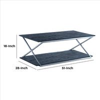51 Inch Metal Coffee Table with Open Shelf, Gray and Silver - BM240730