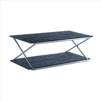 51 Inch Metal Coffee Table with Open Shelf, Gray and Silver - BM240730