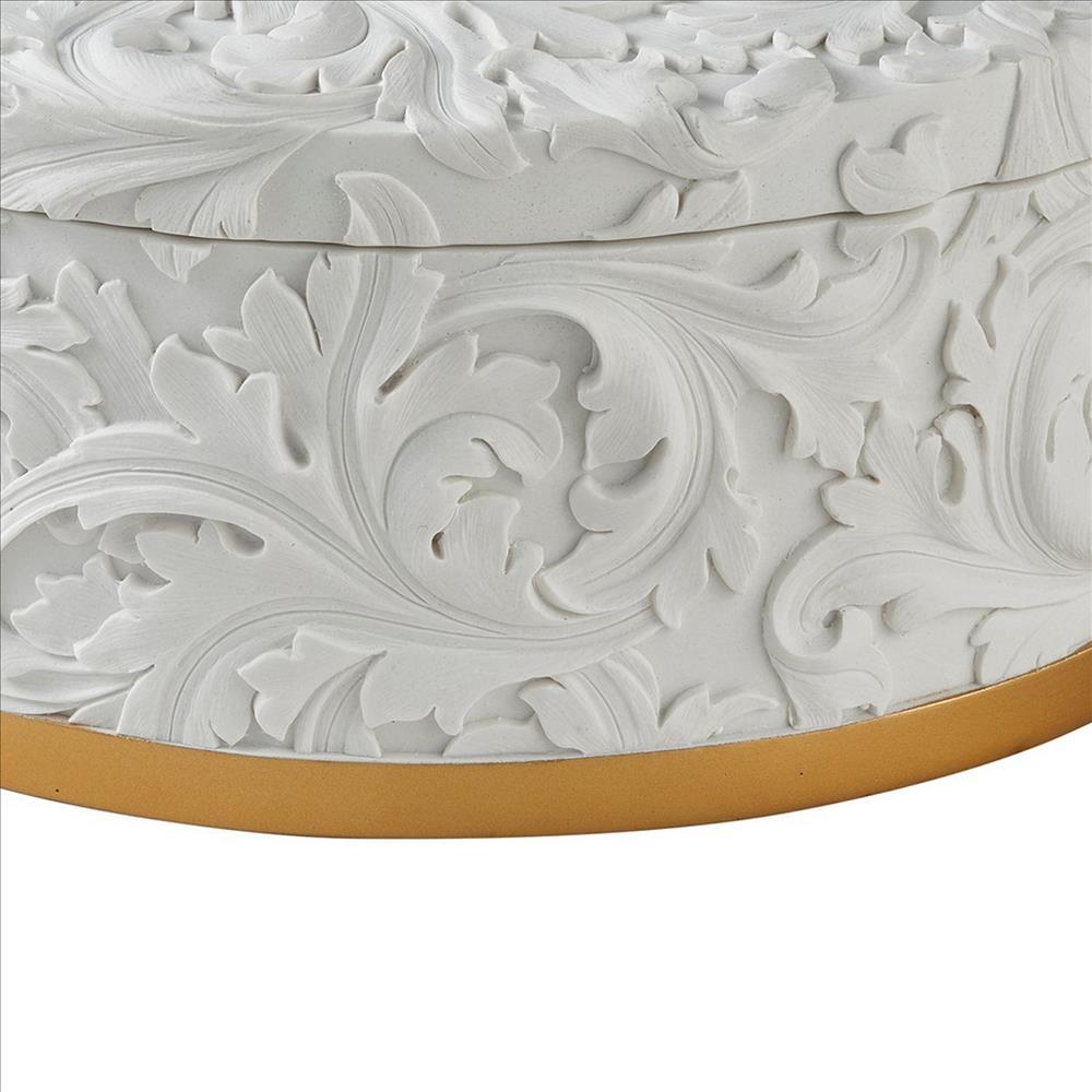 Jewelry Box with Baroque Scroll Design and Crystal Accent, White - BM240880