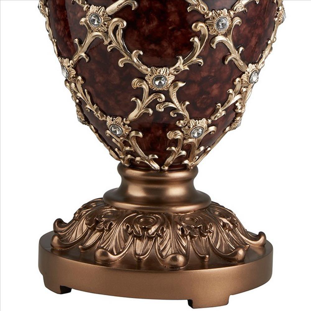 Polyresin Urn Shaped Table Lamp with Diamond Stencils Pattern, Brown - BM240901