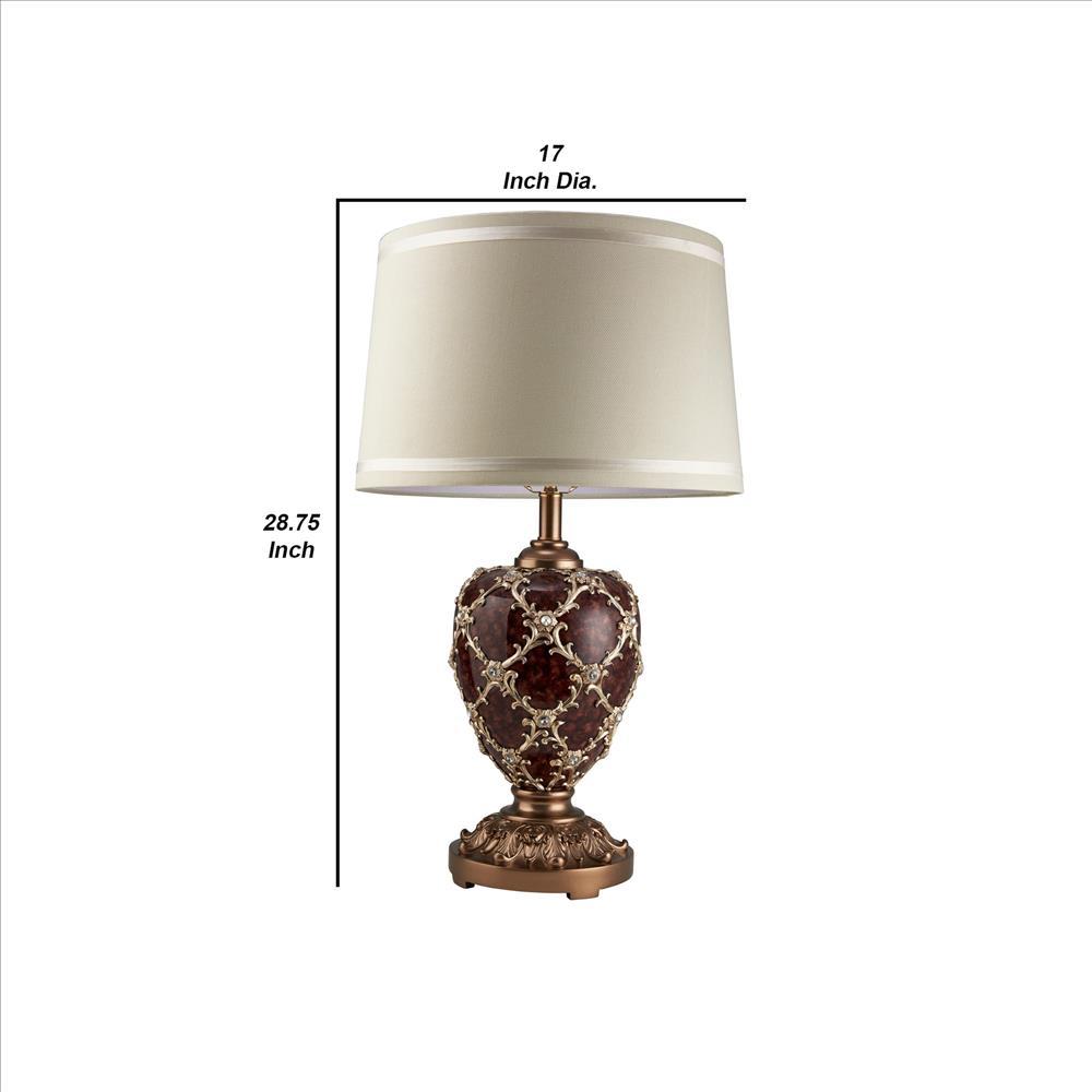 Polyresin Urn Shaped Table Lamp with Diamond Stencils Pattern, Brown - BM240901