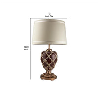 Polyresin Urn Shaped Table Lamp with Diamond Stencils Pattern, Brown - BM240901