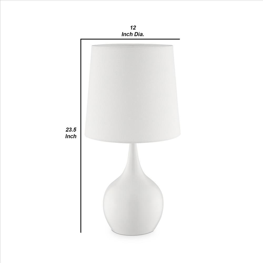 Pot Bellied Shape Metal Table Lamp with 3 Way Switch, White - BM240905