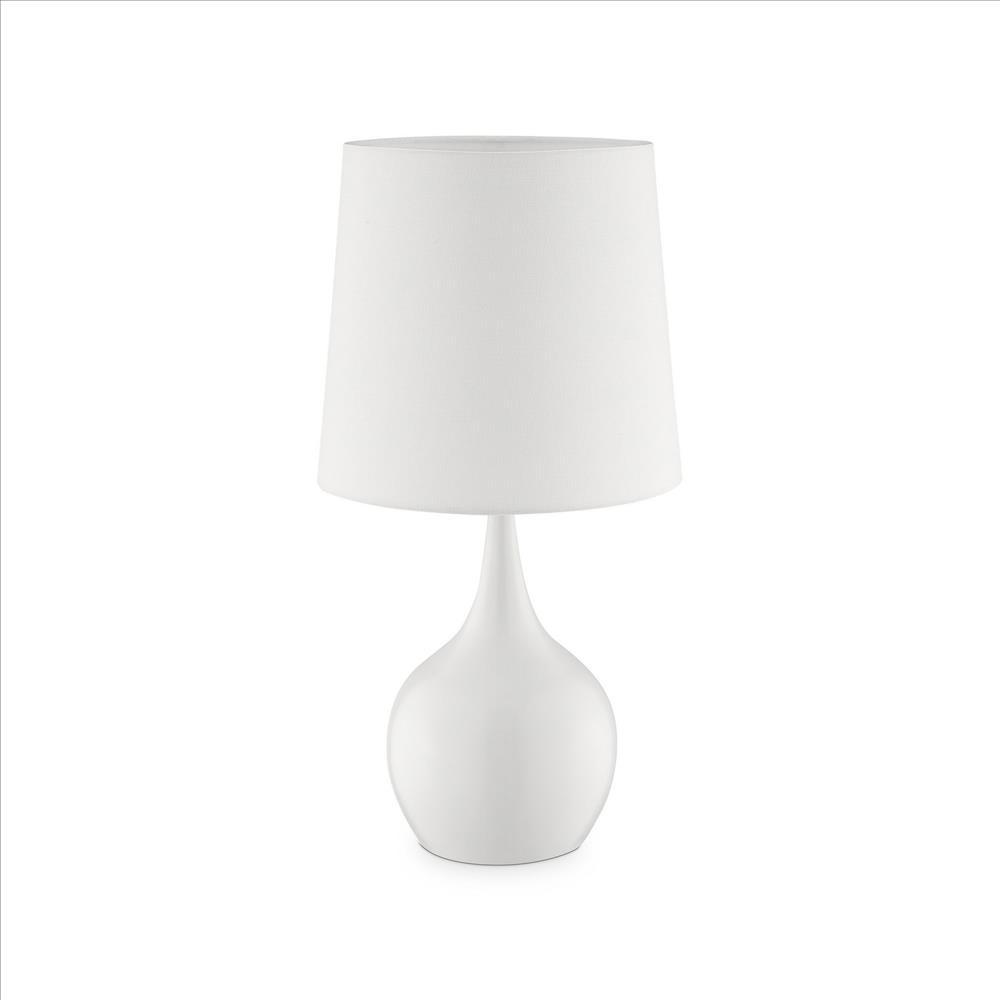 Pot Bellied Shape Metal Table Lamp with 3 Way Switch, White - BM240905