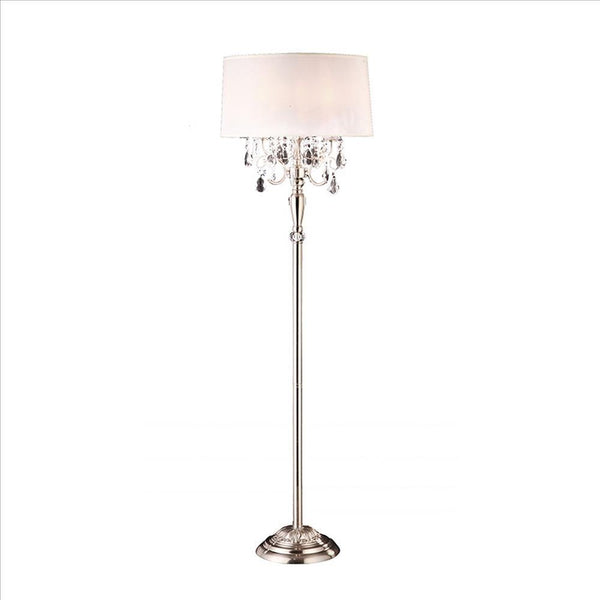 Stalk Design Metal Floor Lamp with Hanging Crystal Accent, Silver - BM240909
