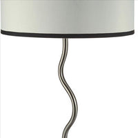 29 Inch Round Drum Shade Table Lamp, Curved Tubular Frame, Silver - BM240916
