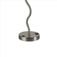 29 Inch Round Drum Shade Table Lamp, Curved Tubular Frame, Silver - BM240916