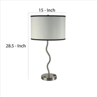 29 Inch Round Drum Shade Table Lamp, Curved Tubular Frame, Silver - BM240916
