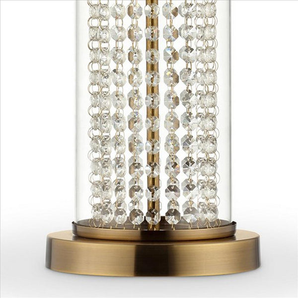 Table Lamp with Cylindrical Drum and Stacked Crystals, Gold - BM240917
