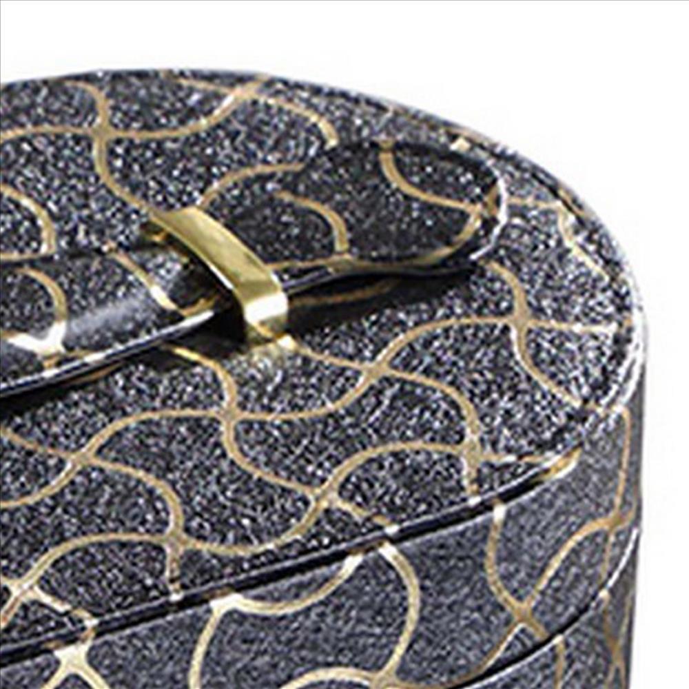 Travel Jewelry Case with 2 Semicircle Slots and Wavy Pattern, Black - BM240929