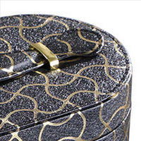Travel Jewelry Case with 2 Semicircle Slots and Wavy Pattern, Black - BM240929