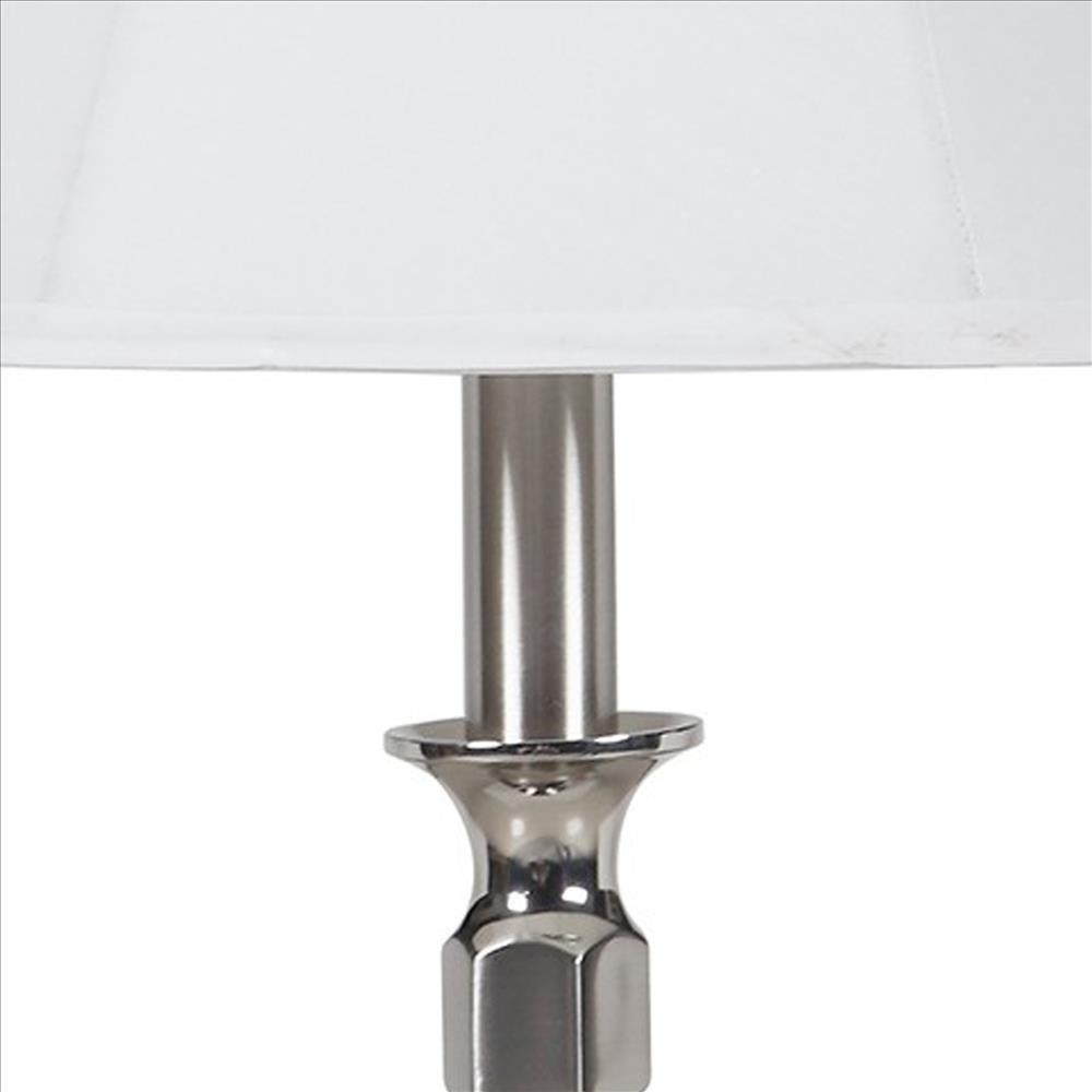 Turned Tubular Metal Body Table Lamp with Empire Shade, Silver - BM240936