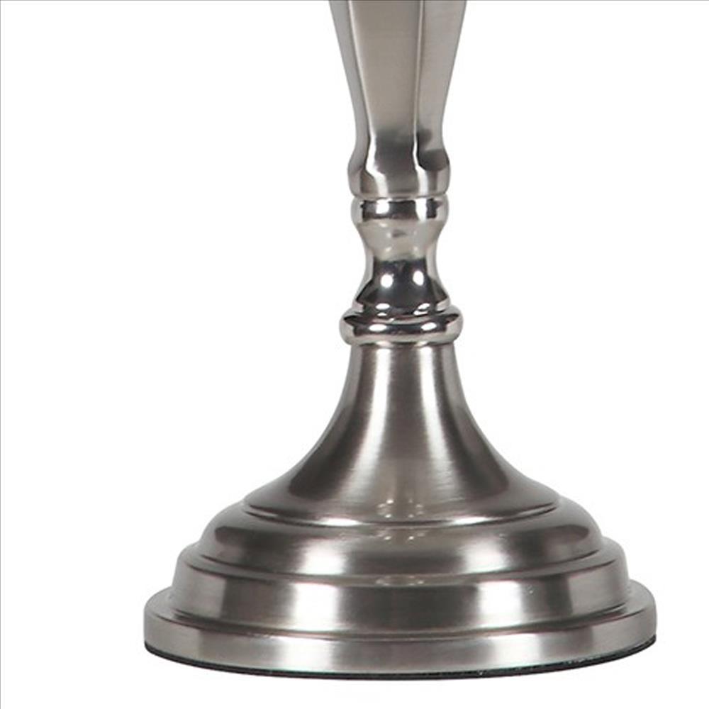 Turned Tubular Metal Body Table Lamp with Empire Shade, Silver - BM240936