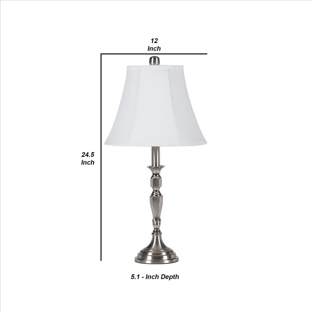 Turned Tubular Metal Body Table Lamp with Empire Shade, Silver - BM240936