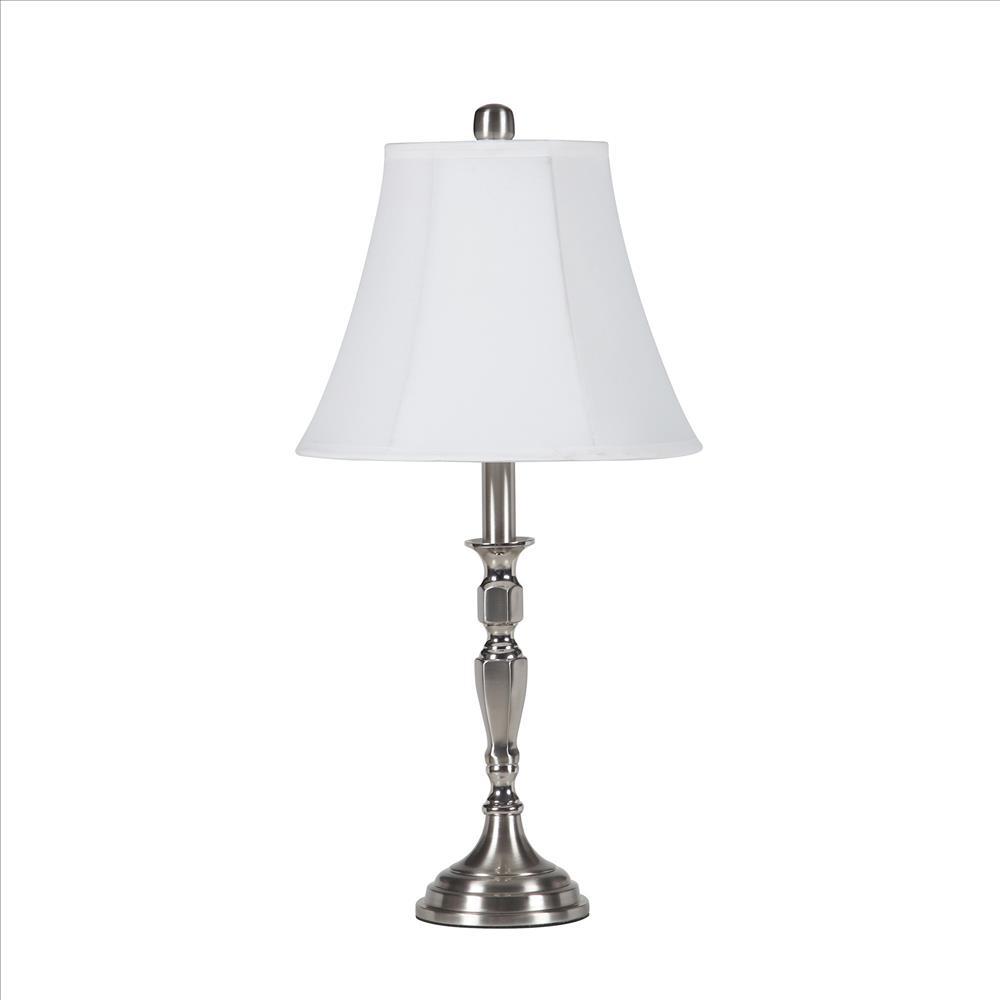 Turned Tubular Metal Body Table Lamp with Empire Shade, Silver - BM240936