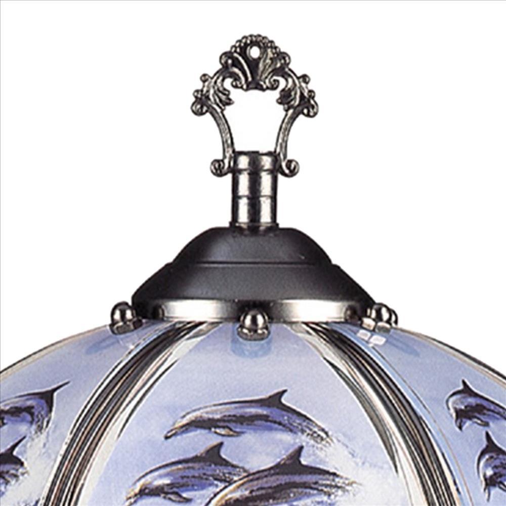 Umbrella Shade Glass Table Lamp with Dolphin Print, Silver - BM240942