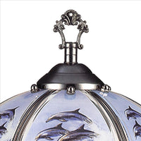 Umbrella Shade Glass Table Lamp with Dolphin Print, Silver - BM240942