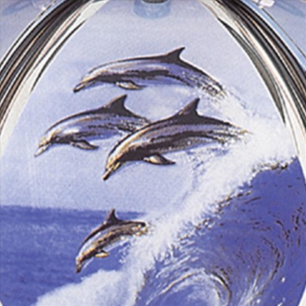 Umbrella Shade Glass Table Lamp with Dolphin Print, Silver - BM240942
