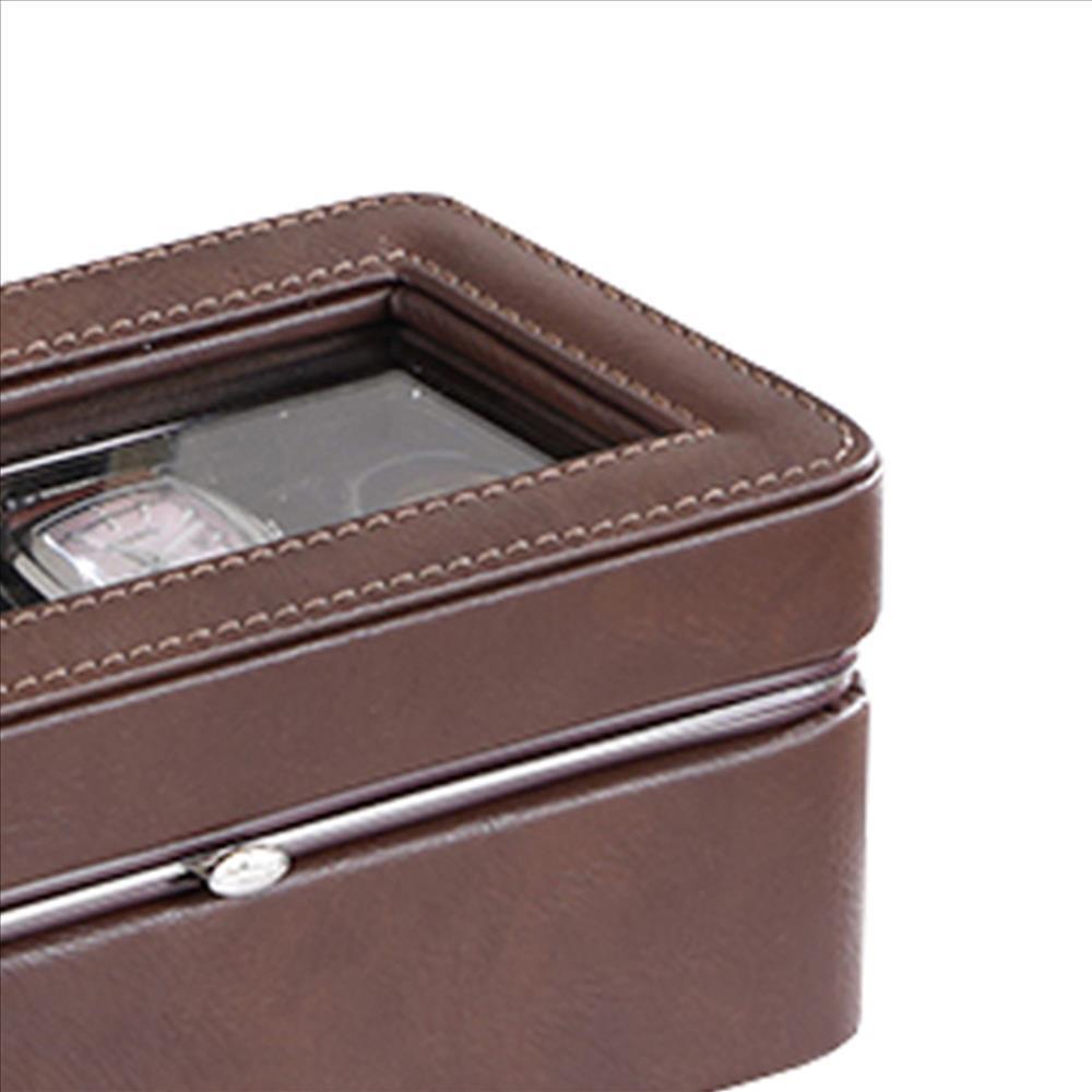 Watch Case with 4 Slots and Removable Cushions, Brown - BM240947