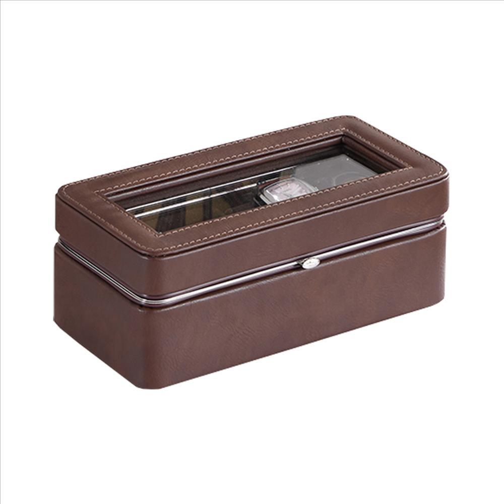 Watch Case with 4 Slots and Removable Cushions, Brown - BM240947