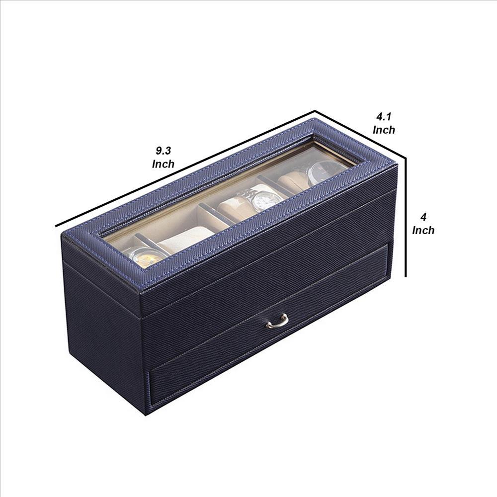 Watch Case with Drawer Display and  4 Slots, Blue - BM240949