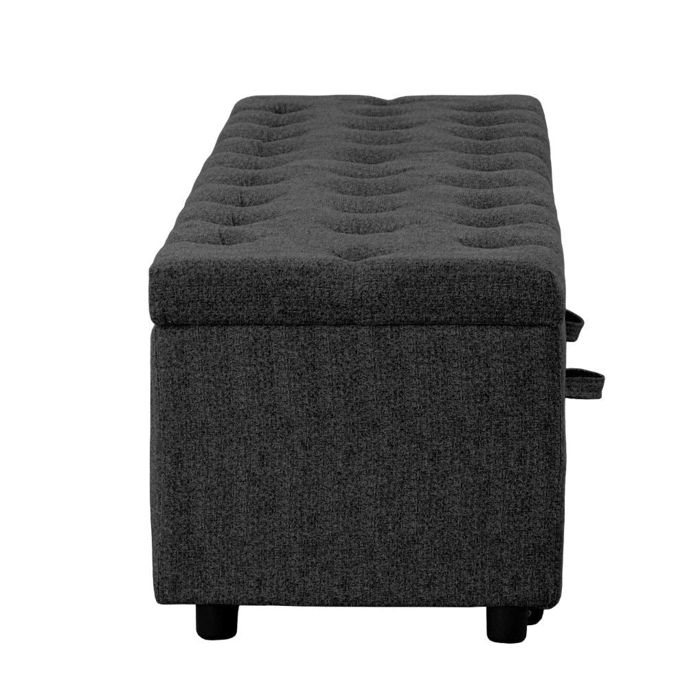 60 Inch Modern Pull Out Storage Bench, Textured Dark Gray Fabric, Button Tufting, Lift Top By The Urban Port