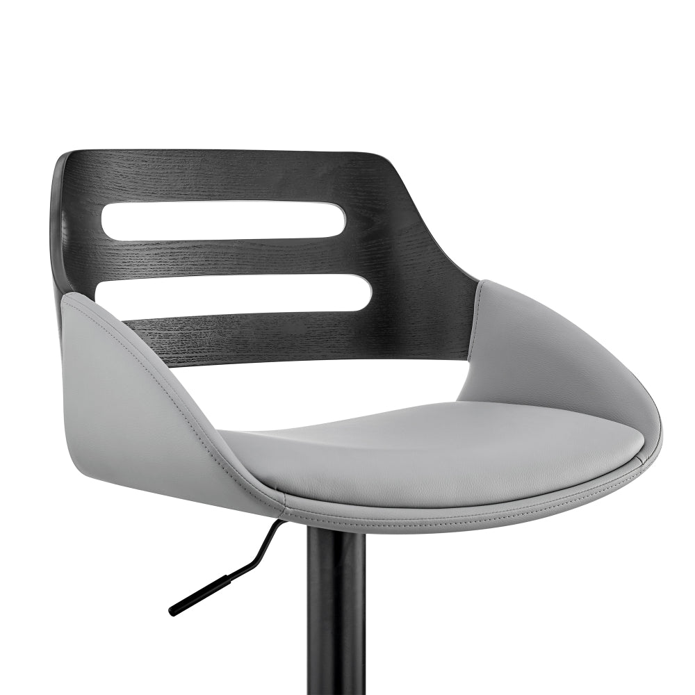 Faux Leather Adjustable Swivel Bar Stool, Black and Gray - BM248185