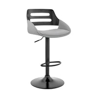 Faux Leather Adjustable Swivel Bar Stool, Black and Gray - BM248185