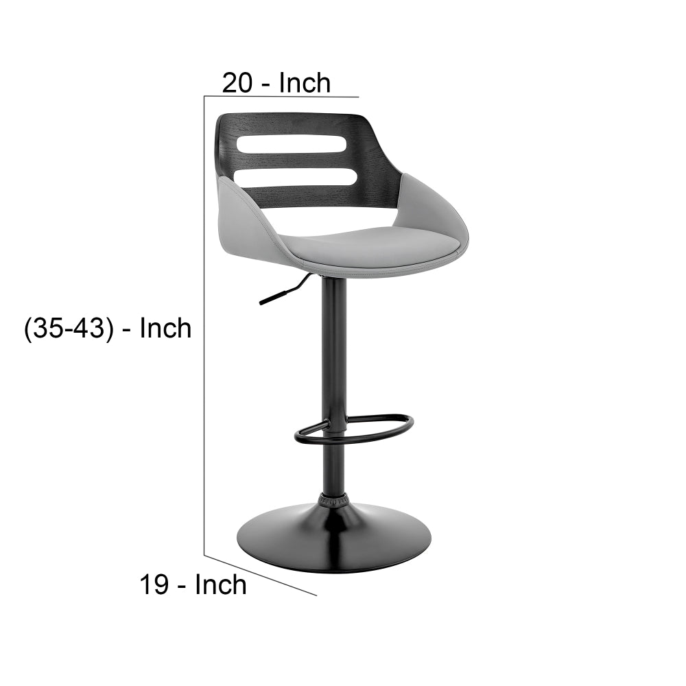 Faux Leather Adjustable Swivel Bar Stool, Black and Gray - BM248185