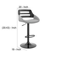 Faux Leather Adjustable Swivel Bar Stool, Black and Gray - BM248185