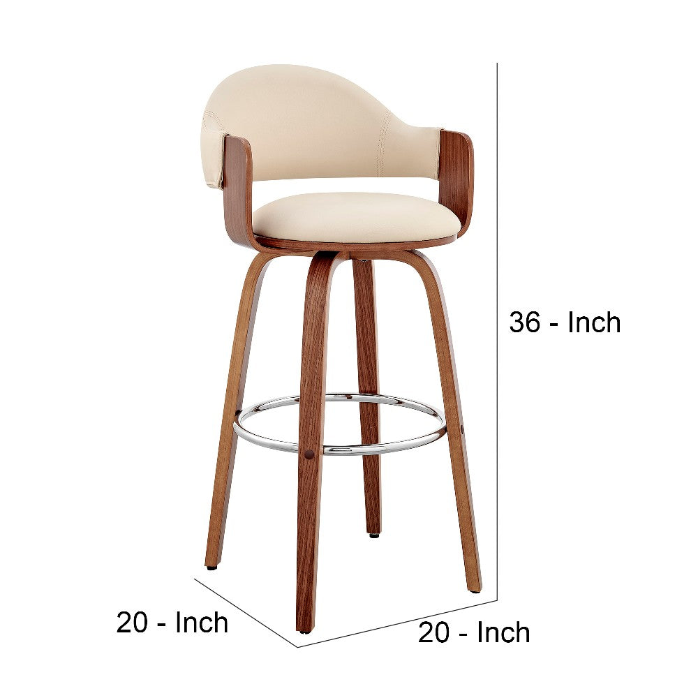 26 Inch Leatherette Barstool with Curved Back, Cream and Brown - BM248260