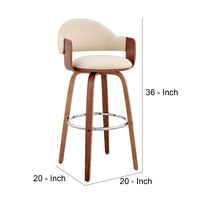 26 Inch Leatherette Barstool with Curved Back, Cream and Brown - BM248260