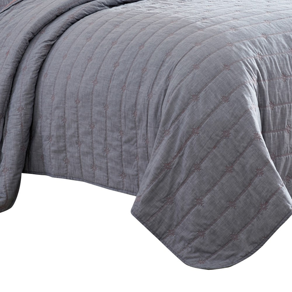 Veria 3 Piece Queen Quilt Set with Channel Stitching Gray and Pink - BM249994