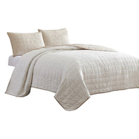 Veria 3 Piece Queen Quilt Set with Channel Stitching The Urban Port, Cream and Beige - BM249996