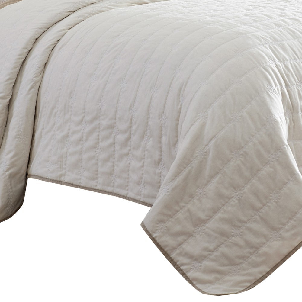 Veria 3 Piece Queen Quilt Set with Channel Stitching The Urban Port, Cream and Beige - BM249996