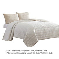 Veria 3 Piece Queen Quilt Set with Channel Stitching The Urban Port, Cream and Beige - BM249996