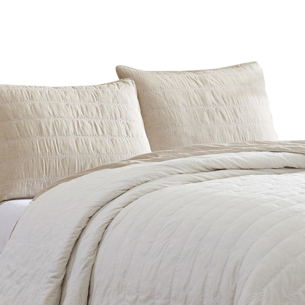 Veria 3 Piece King Quilt Set with Channel Stitching The Urban Port, Cream and Beige - BM249997