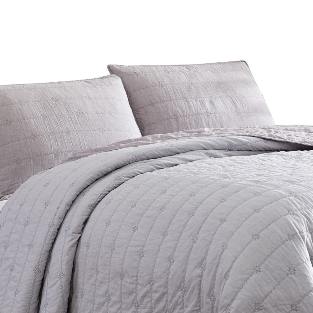 Veria 3 Piece King Quilt Set with Channel Stitching The Urban Port, Light Gray - BM250001