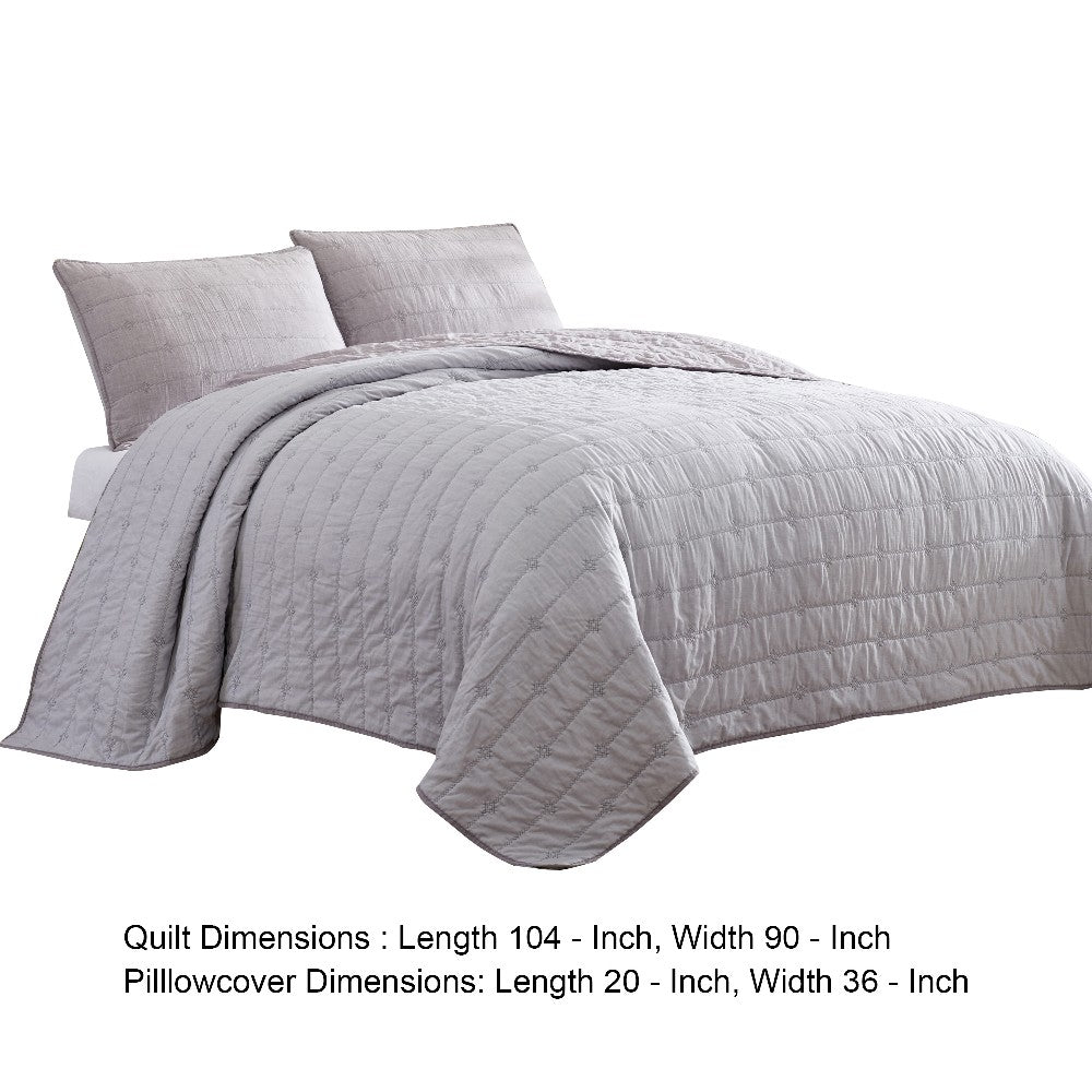 Veria 3 Piece King Quilt Set with Channel Stitching The Urban Port, Light Gray - BM250001