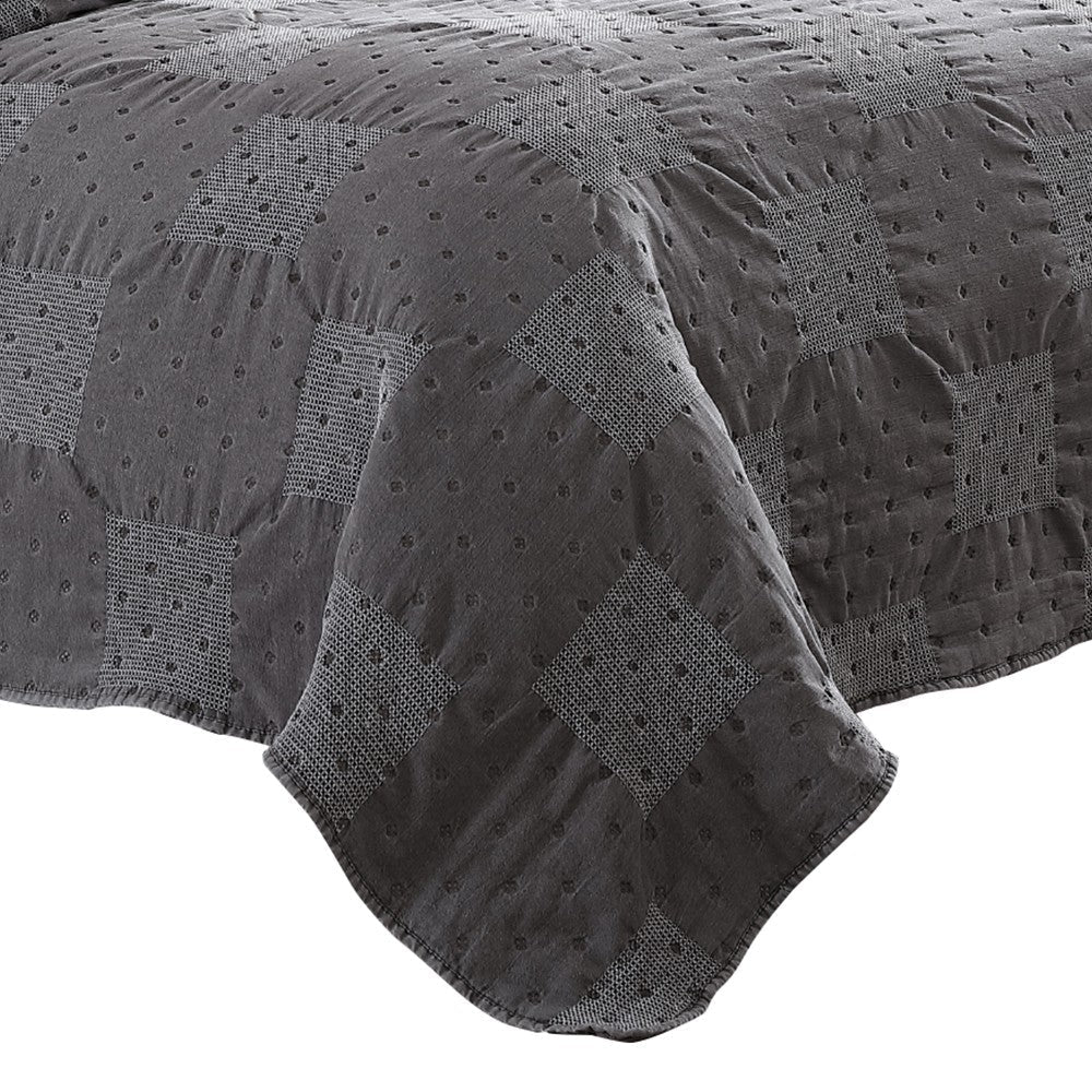 Veria 4 Piece Queen Quilt Set with Polka Dots  Charcoal Gray - BM250016