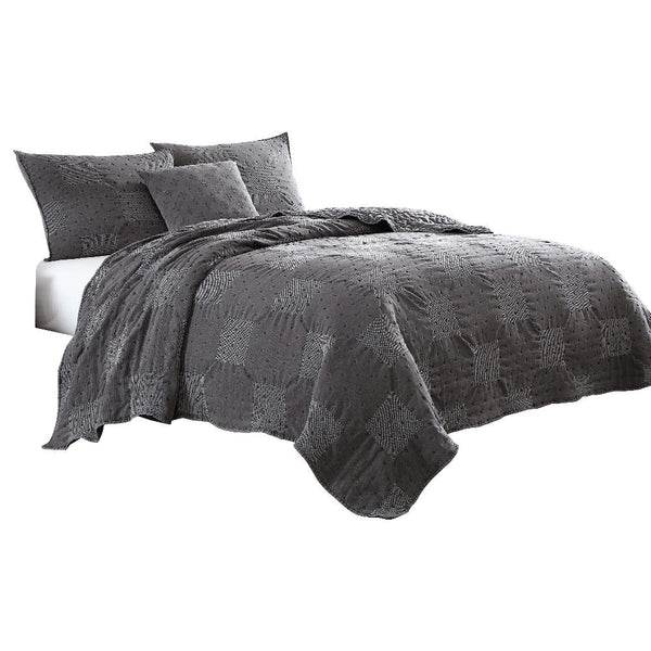 Veria 4 Piece Queen Quilt Set with Polka Dots  Charcoal Gray - BM250016
