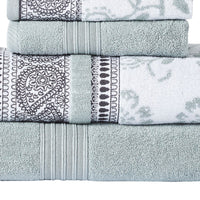 Veria 6 Piece Towel Set with Paisley and Floral Pattern The Urban Port, Sage Blue - BM250061