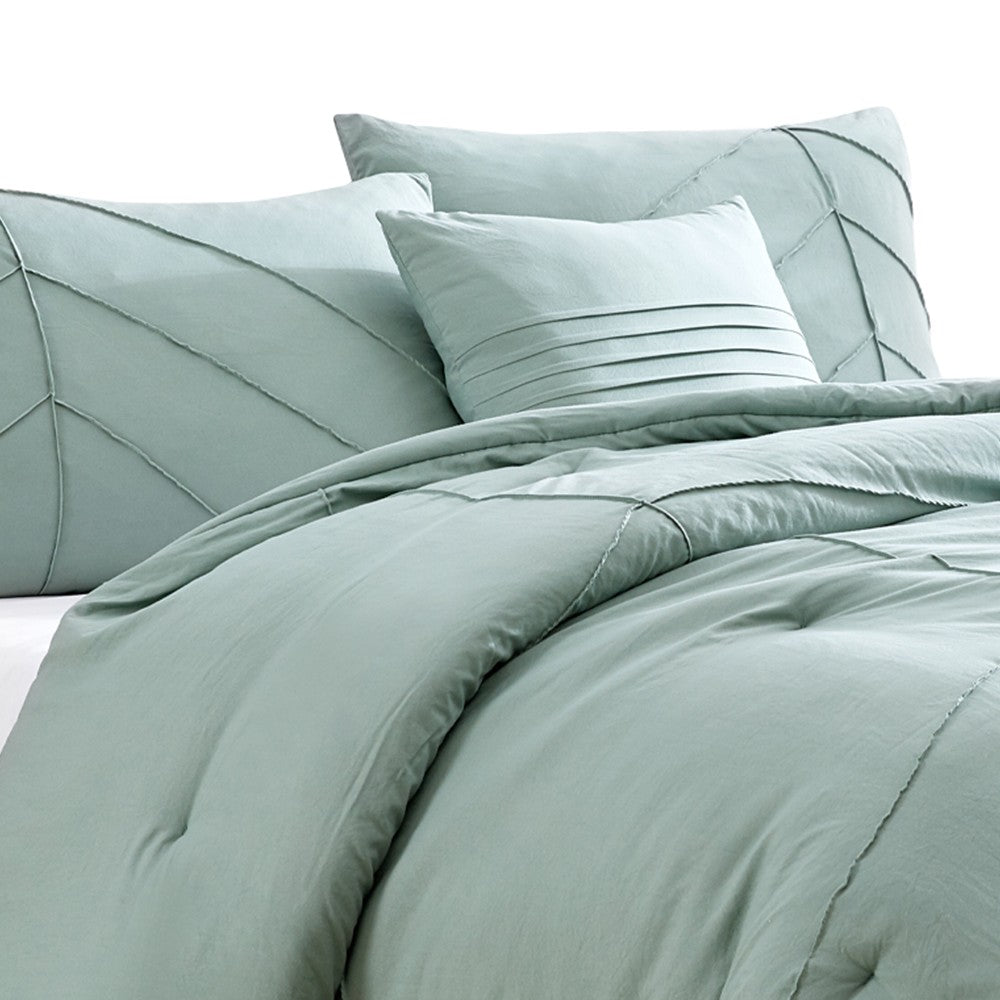 Veria 4 Piece Queen Comforter Set with Leaf Vein Stitching The Urban Port, Green - BM250129